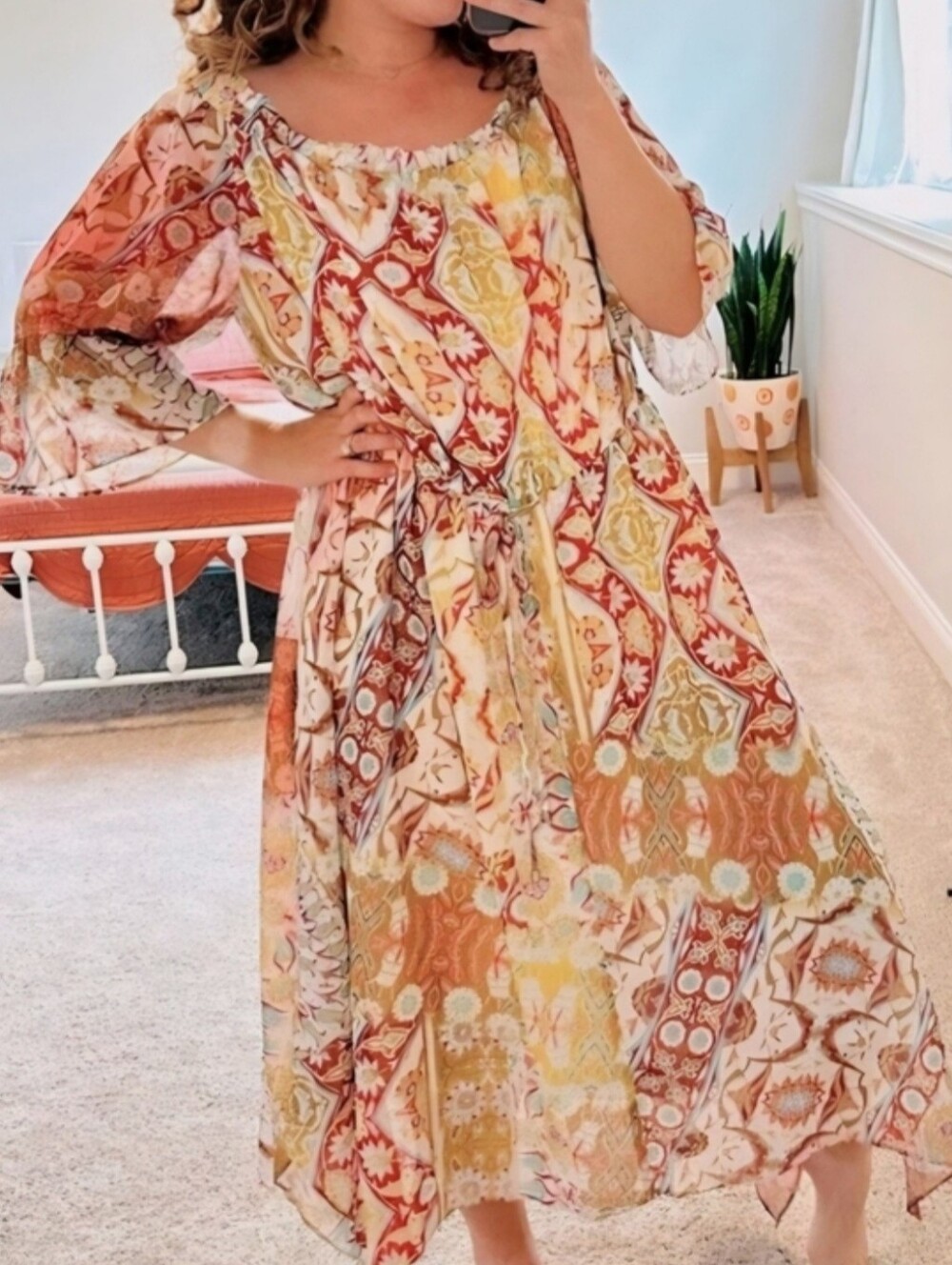 City Chic Orange Paisley Floral Midi Dress